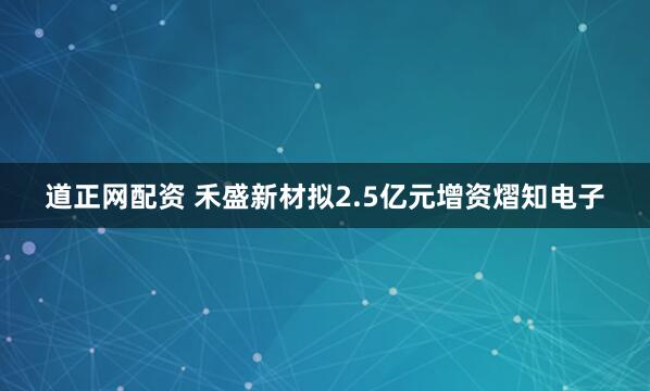 道正网配资 禾盛新材拟2.5亿元增资熠知电子